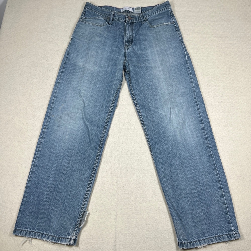Vintage Distressed Silver Tab Low and Loose Jeans Men 33x32 Blue Medium Wash Y2K - Picture 2 of 12